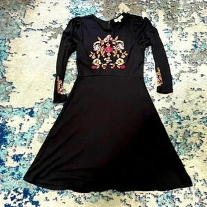 LOFT longsleeve, fit and flare embroidered floral dress zero